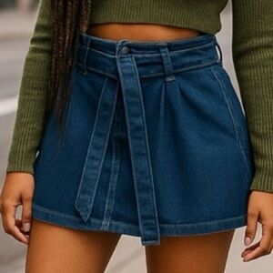 Altar’d State Belted Denim Blue Women's Mini Skirt Size Medium